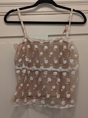 Parisa Sheer Nude & Cream Camisole w/ Rose Embroidered Detail- M/L